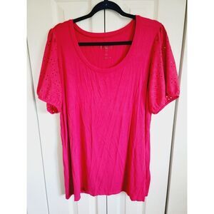 Torrid Super Soft Knits 2 Women's Blouse Red Eyelet‎ Short Sleeve Scoop Neck 2X